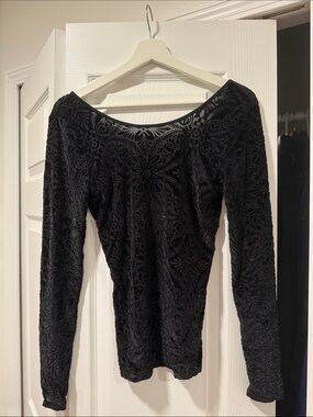 hinge Black Velvet Burnout Long-Sleeve Dress Top